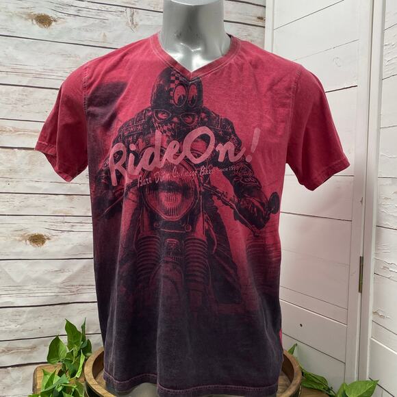 Ride On Bare Denim Co. Vintage Bikers Since 1991 Women's V-Neck Motorcycle Chick - Picture 1 of 10